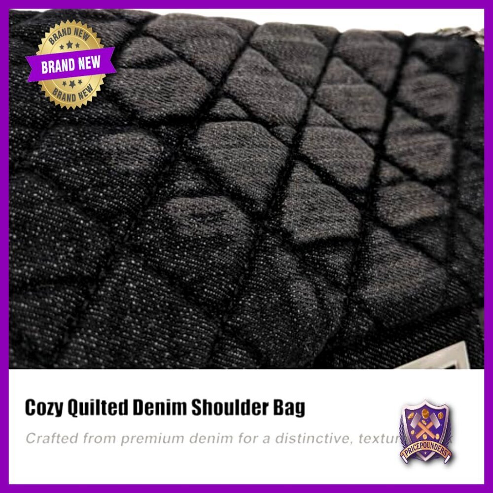 Quilted Denim Hobo Bag Vintage Y2K Crossbody Shoulder Tote Flap Closure - Picture 5 of 7